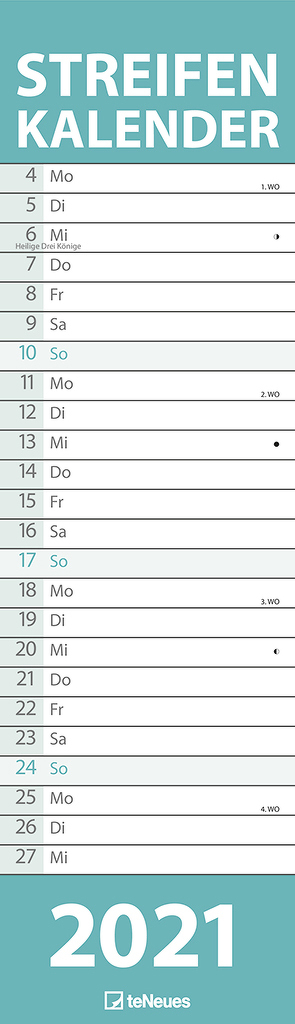 Streifenkalender schmal PASTELL 2021 – Streifenplaner – Wandplaner – Küchen-Kalender – 9,5×33