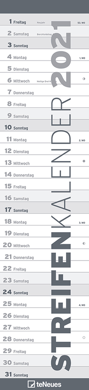 Streifenkalender SCHWARZ 2021 – Streifenplaner – Wandplaner – Küchen-Kalender – 11,3×49,5