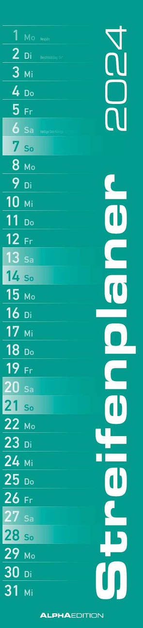 Streifenplaner MINT 2024 – Streifenkalender – Wandplaner – Küchen-Kalender – 11,3×49,5