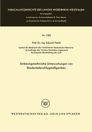 Strömungstechnische Untersuchungen von Staubniederschlagsmeßgeräten von Pestel,  Eduard