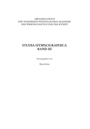 Studia Hymnographica III von Rothe,  Hans