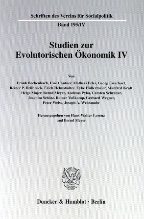 Studien zur Evolutorischen Ökonomik IV. von Lorenz,  Hans-Walter, Meyer,  Bernd