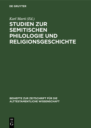 Studien zur semitischen Philologie und Religionsgeschichte von Marti,  Karl