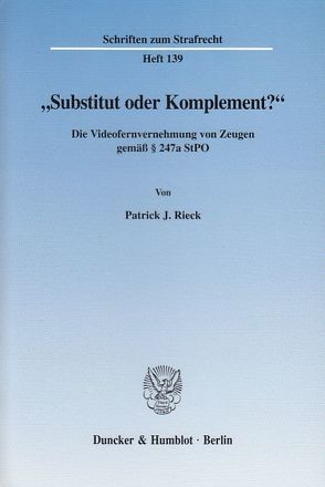 „Substitut oder Komplement?“ von Rieck,  Patrick J.