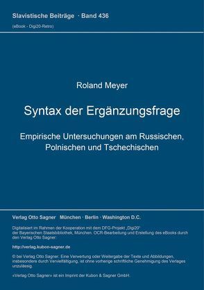 Syntax der Ergänzungsfrage von Meyer,  Roland