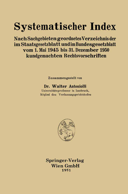 Systematischer Index von Antoniolli,  Walter