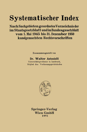 Systematischer Index von Antoniolli,  Walter