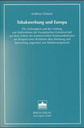 Tabakwerbung und Europa von Donner,  Andreas