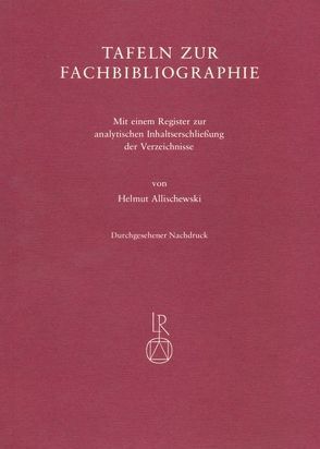 Tafeln zur Fachbibliographie von Allischewski,  Helmut