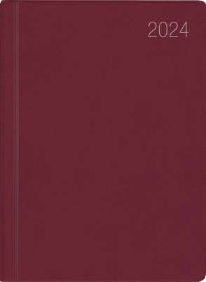 Taschenkalender bordeaux 2024 – Bürokalender 10,2×14,2 – 1 Tag auf 1 Seite – flexibler Kunstoffeinband – Stundeneinteilung 7 – 19 Uhr – 610-1011