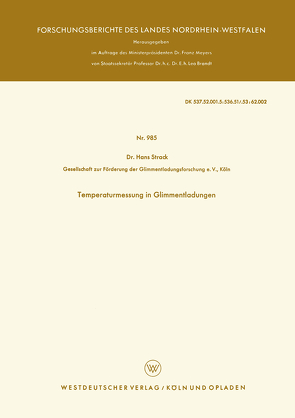 Temperaturmessung in Glimmentladungen von Strack,  Hans