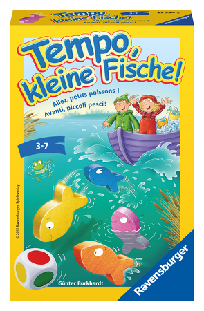 Ravensburger 23334 – Tempo, kleine Fische, Mitbringspiel für 1-6 Spieler, Kinderspiel ab 3 Jahren, kompaktes Format, Reisespiel, Brettspiel von Burkhardt,  Günter