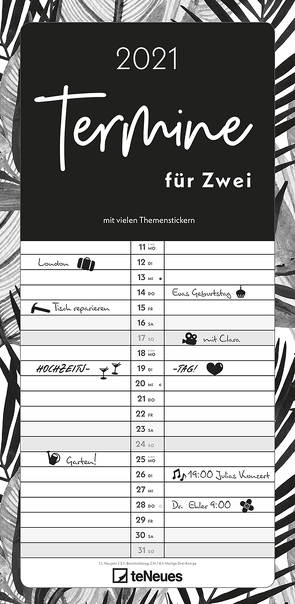 Termine für 2 Black and White 2021 Familienplaner – Timer – Termin-Planer – Couple-Kalender – Familien-Kalender – 22×45