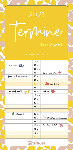 Termine für 2 Colour 2021 Familienplaner – Timer – Termin-Planer – Couple-Kalender – Familien-Kalender – 22×45