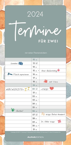 Termine für 2 Colour 2024 Familienplaner – Timer – Termin-Planer – Couple-Kalender – Familien-Kalender – 22×45