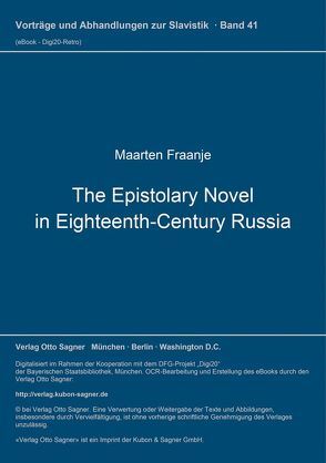 The Epistolary Novel in Eighteenth-Century Russia von Fraanje,  Maarten