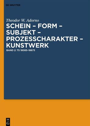 Theodor W. Adorno: Schein – Form – Subjekt – Prozeßcharakter – Kunstwerk / Ts 18085–18673 von Adorno,  Theodor W., Endreß,  Martin, Pichler,  Axel, Zittel,  Claus