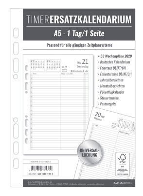 Timer Ersatzkalendarium A5 2020 – Bürokalender – Buchkalender A5 (15 x 21) – Universallochung – 1 Tag 1 Seite – 352 Seiten von ALPHA EDITION