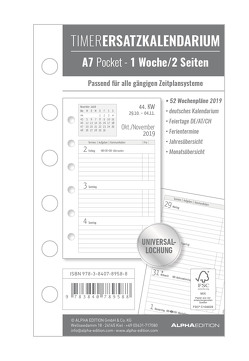 Timer Ersatzkalendarium A7 Pocket 1 Woche – 2 Seiten 2019 von ALPHA EDITION