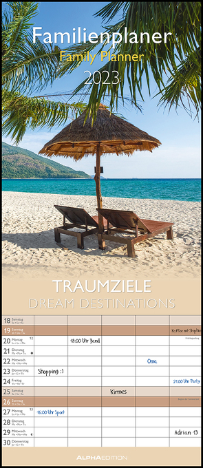 Traumziele 2023 Familienplaner – Familienkalender – Wandkalender – 19,5×45