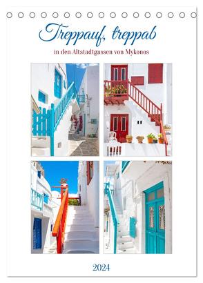 Treppauf, treppab in den Altstadtgassen von Mykonos (Tischkalender 2024 DIN A5 hoch), CALVENDO Monatskalender von Schwarze,  Nina