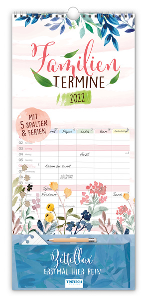 Trötsch Familienkalender Familientermine Aquarell Blume 2022