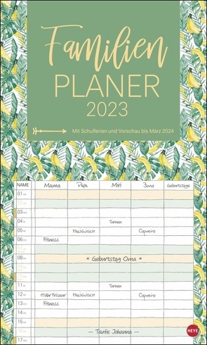 Tropical Leaves Familienplaner XL 2023. Extra breiter Familienkalender mit allen Terminen auf einen Blick. Kalender für Familien im angesagten Jungle Style, Hingucker und Organisationstool! von Heye