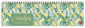 Tropical Leaves Wochenquerplaner 2023. Kalender im Jungle-Style. Tischkalender zum Umklappen mit Platz für To-Dos, Termine und Ideen. Spiral-Wochenkalender 2023 mit Schulferien. von Heye