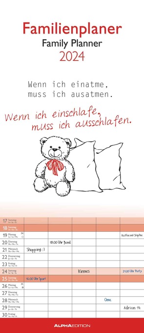 Typo Art 2024 Familienplaner – Familienkalender – Wandkalender – 19,5×45