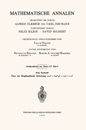 Über die Diophantische Gleichung ax4+bx2y2+cy4=ez2 von Reichardt,  Hans