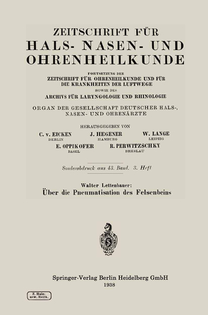 Über die Pneumatisation des Felsenbeins von Lettenbauer,  Walter