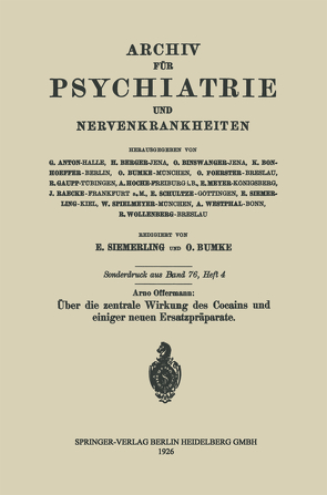 Über die zentrale Wirkung des Cocains und einiger neuen Ersatzpräparate von Offermann,  Arno