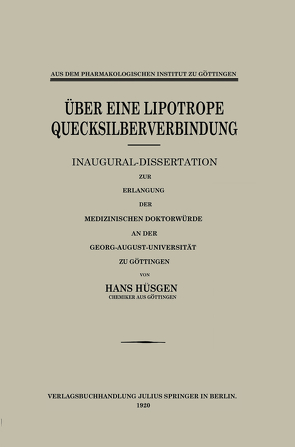 Über Eine Lipotrope Quecksilberverbindung von Hüsgen,  Hans