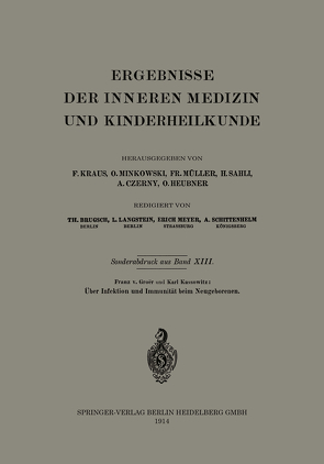 Über Infektion und Immunität beim Neugeborenen von Groer,  Franz, Kassowitz,  Karl