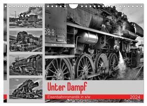 Unter Dampf – Eisenbahnromantik in schwarz-weiß (Wandkalender 2024 DIN A4 quer), CALVENDO Monatskalender von Härlein,  Peter