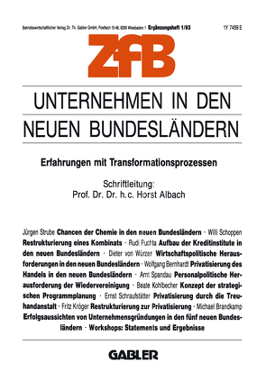 Unternehmen in den neuen Bundesländern von Horst Albach,  Horst Albach