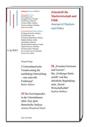 Unternehmerische Verantwortung für nachhaltige Entwicklung – eine sinnvolle Forderung? „Zwischen Gewissen und Gewinn“: Die „Freiburger Denkschrift“ und ihre christliche Begründung einer „Sozial-Wirtschaftsethik“ Das Gewinnparadox in der Unternehmensethik: von Drummond Nauck,  Janaina, Farmer,  Karl, Franco,  Giuseppe, Holthaus,  Stephan, Jung,  Harald, Lachmann,  Werner, Maurer,  Rainer, Müller,  Christian, Nass,  Elmar, Pies,  Ingo, Segbers,  Franz