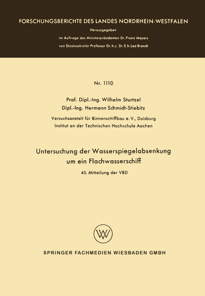 Untersuchung der Wasserspiegelabsenkung um ein Flachwasserschiff von Sturtzel,  Wilhelm