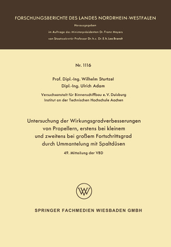 Untersuchung der Wirkungsgradverbesserungen von Propellern, erstens bei kleinem und zweitens bei großem Fortschrittsgrad durch Ummantelung mit Spaltdüsen von Sturtzel,  Wilhelm