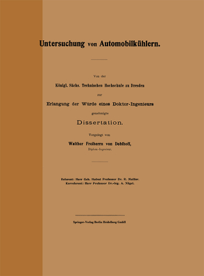 Untersuchung von Automobilkühlern von Doblhoff,  Walter Freiherr von