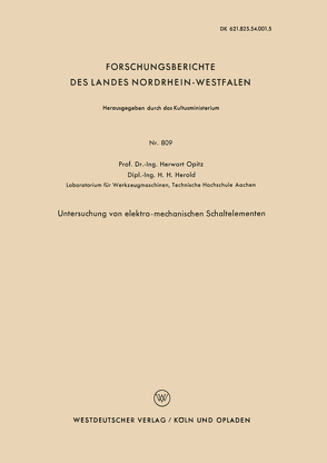 Untersuchung von elektro-mechanischen Schaltelementen von Opitz,  Herwart