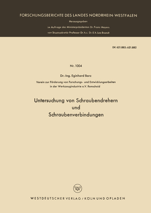 Untersuchung von Schraubendrehern und Schraubenverbindungen von Barz,  Eginhard