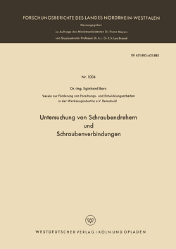 Untersuchung von Schraubendrehern und Schraubenverbindungen von Barz,  Eginhard