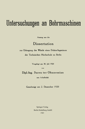 Untersuchungen an Bohrmaschinen von Pätzold,  Johannes