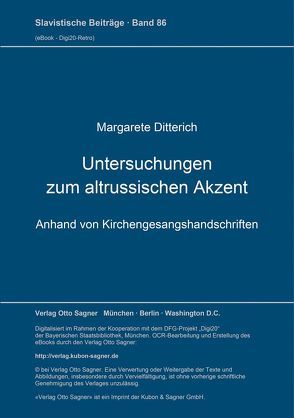 Untersuchungen zum altrussischen Akzent von Ditterich,  Margarete