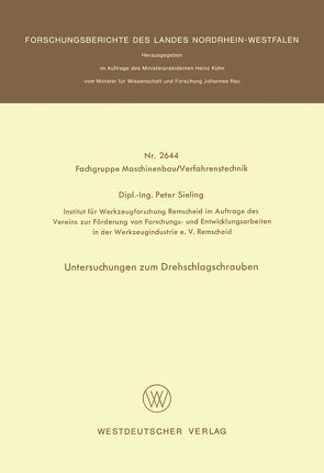 Untersuchungen zum Drehschlagschrauben von Sieling,  Peter