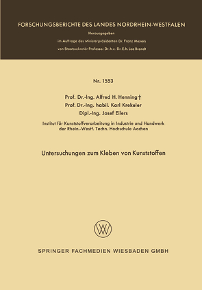 Untersuchungen zum Kleben von Kunststoffen von Henning,  Alfred Hermann