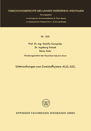 Untersuchungen zum Zweistoffsystem Al2O3-SiO2 von Konopicky,  Kamillo