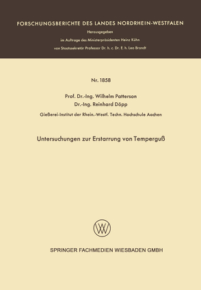 Untersuchungen zur Erstarrung von Temperguß von Patterson,  Wilhelm