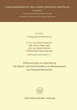 Untersuchungen zur Optimierung des Wasch- und Finishverhaltens von Mischgeweben aus Polyester/Baumwolle von Krüssmann,  Helmut